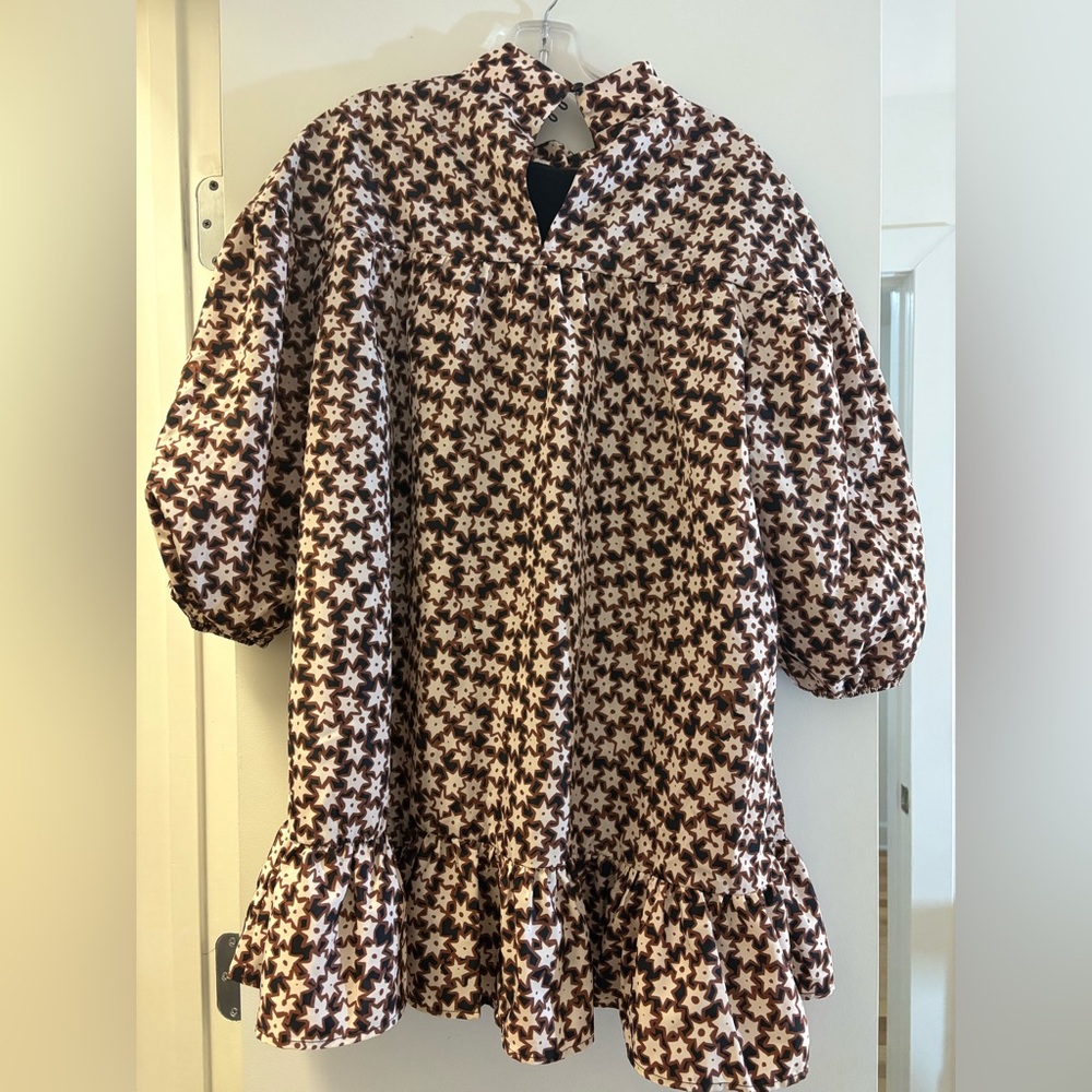 NWOT Anthropologie Geometric Star Dress in Black and Brown. Size Large Pettie. - Picture 3 of 9